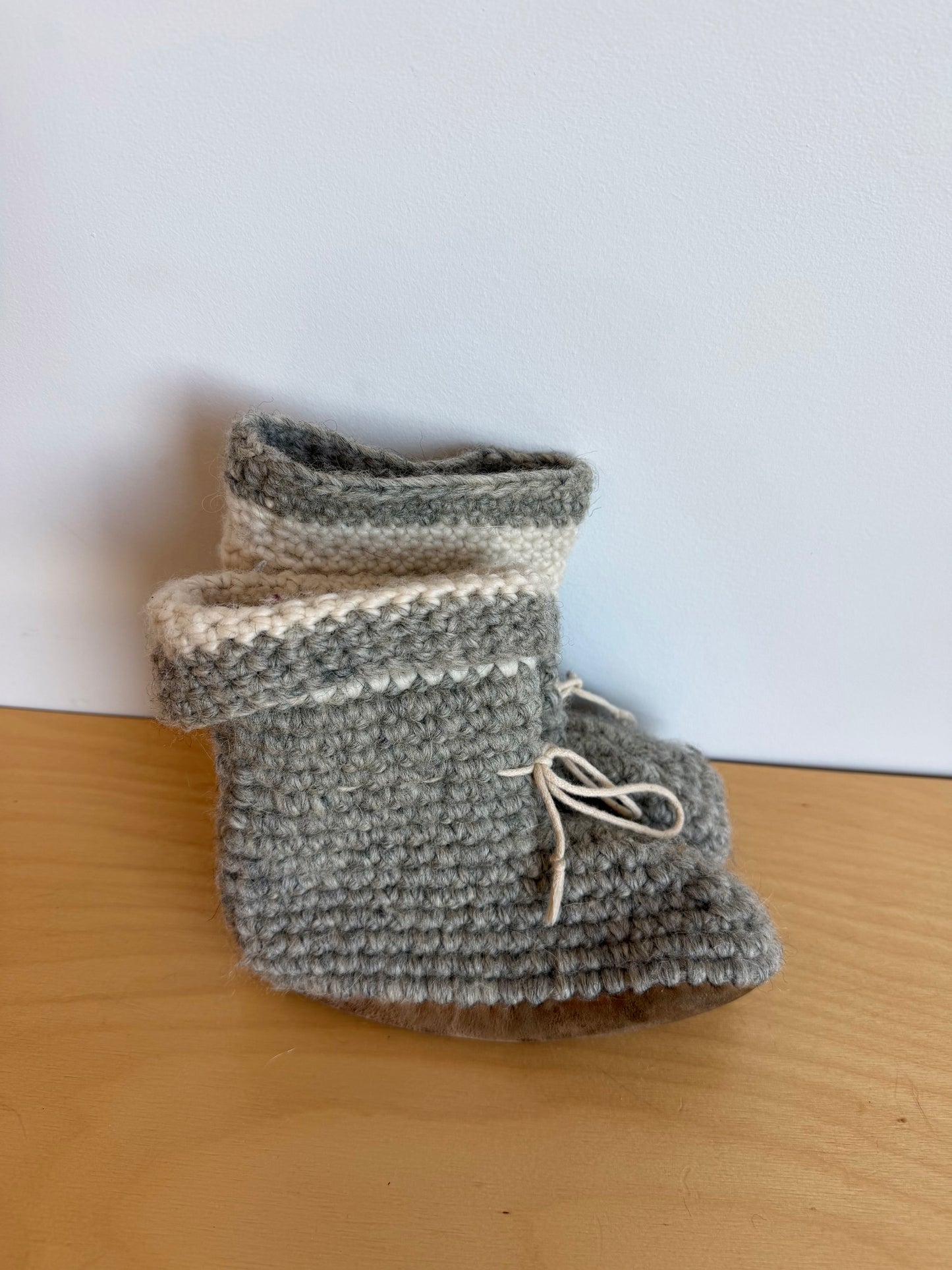 Handmade Grey Knitted Slippers / Size 9.5 Toddler?