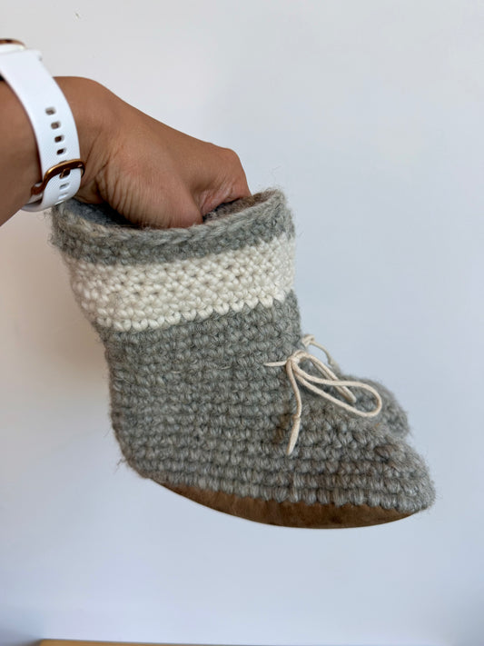 Handmade Grey Knitted Slippers / Size 9.5 Toddler?