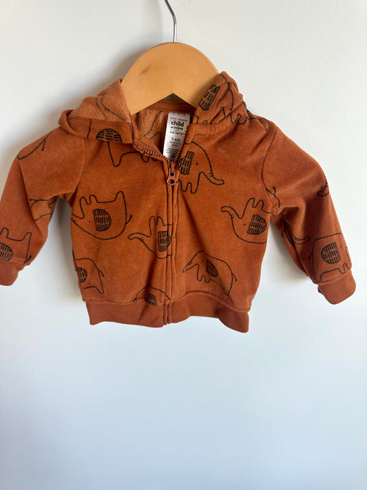 Fleece Elephant Zip Hoodie / 3-6m