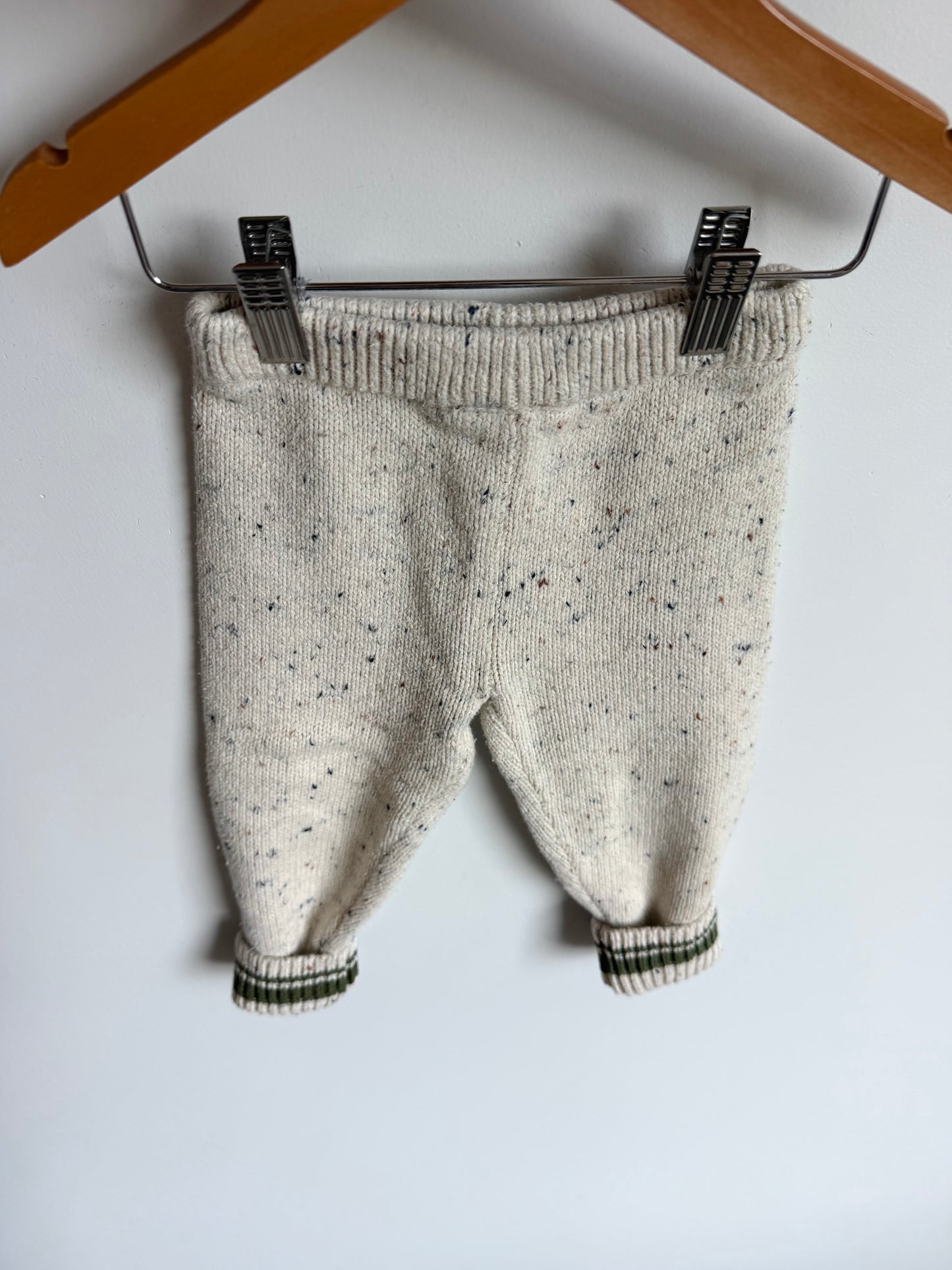 Knit Light Grey + Green Tapered Pants / 12-18m