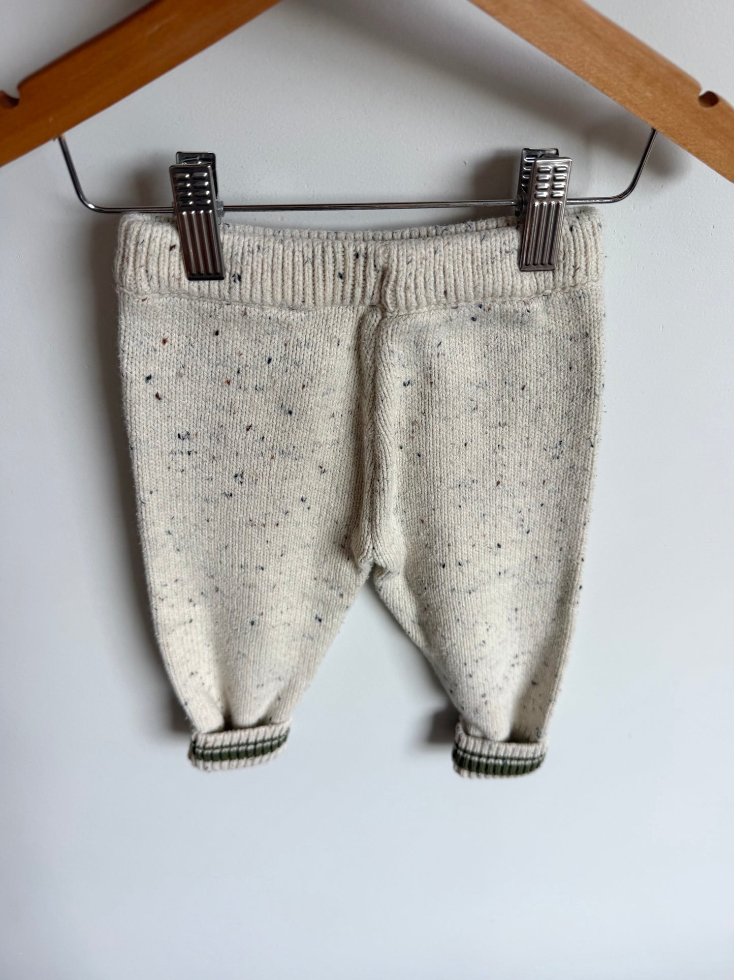 Knit Light Grey + Green Tapered Pants / 12-18m