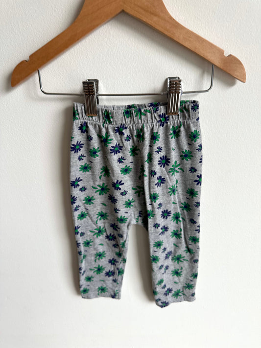 Grey Pants with Green + Blue Flowers / 12m