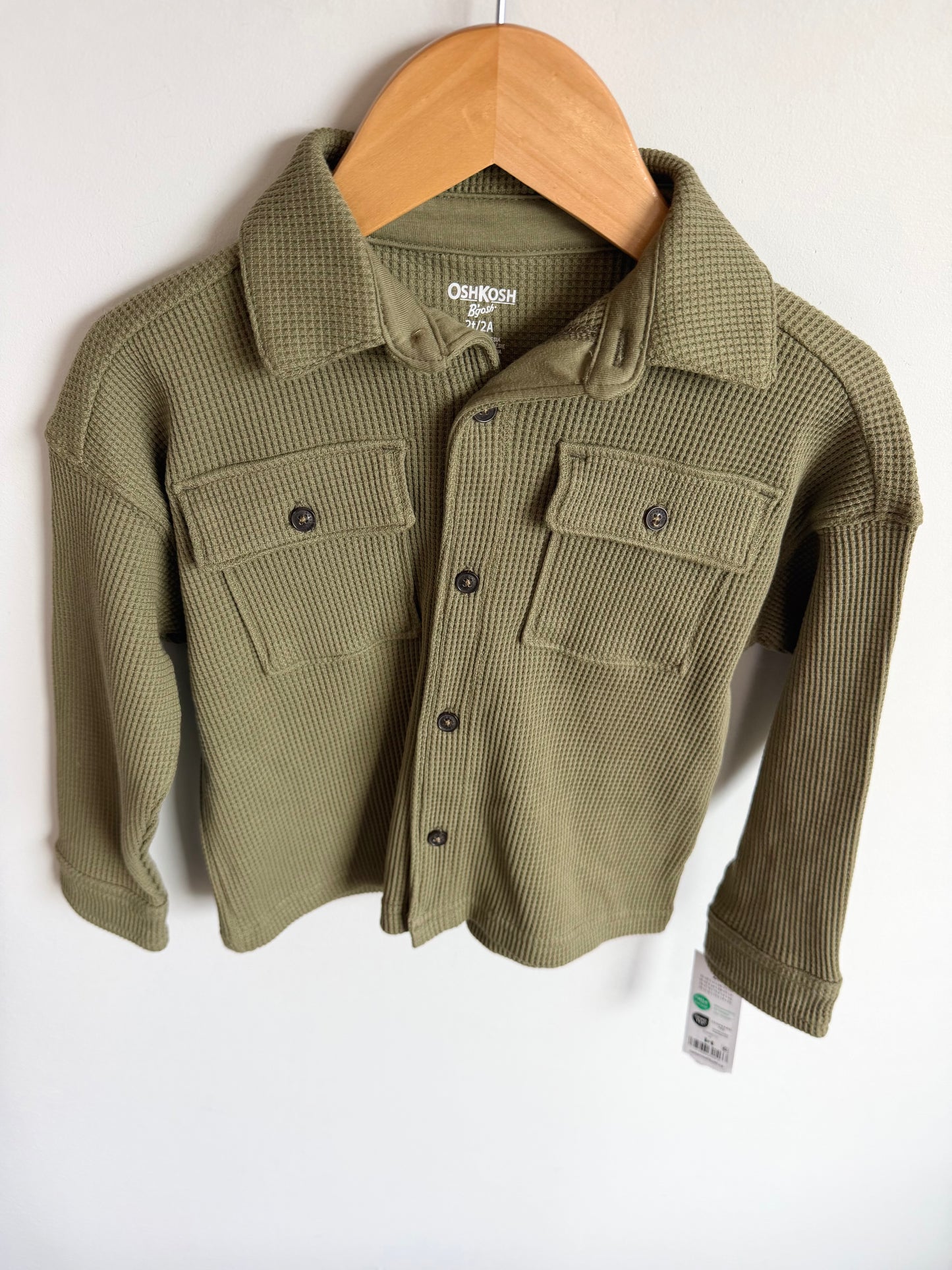 Sage Waffle Knit Button Up (With Tags) / 2T