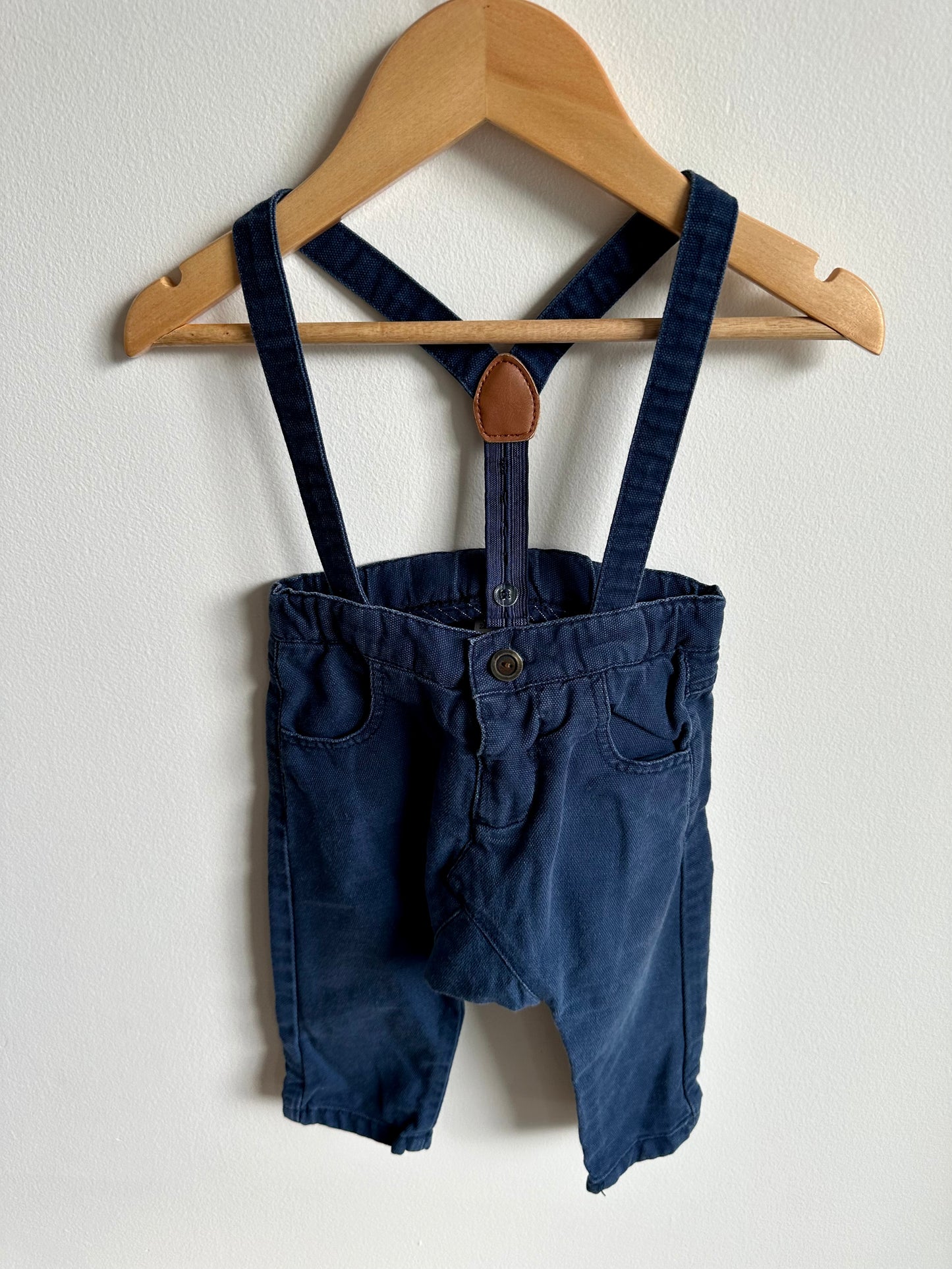 Zara Pants with Suspenders and Pinstripe Pockets / 6-9m