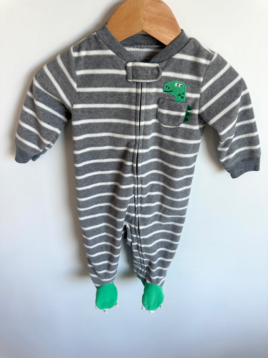 Fleece Grey Striped Dino Sleeper / 6m