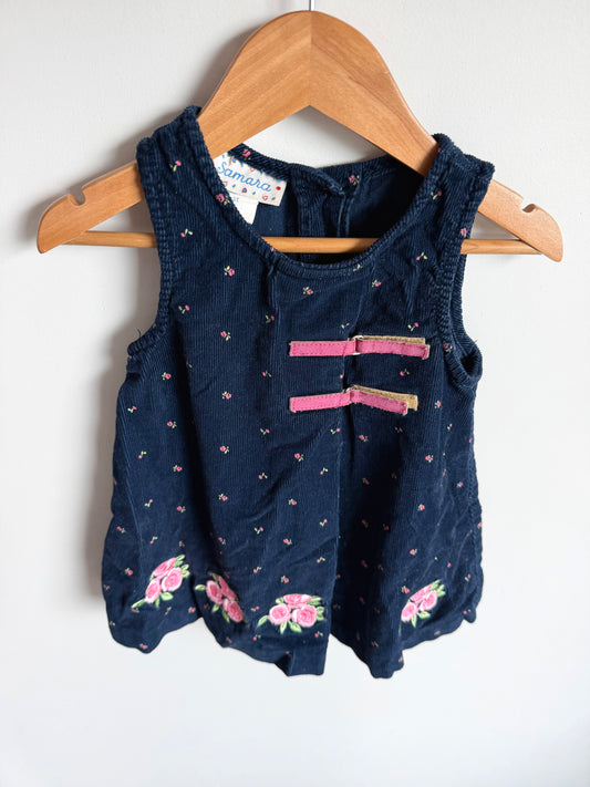 Vintage Navy Cord Dress with Embroidered Roses / 2T