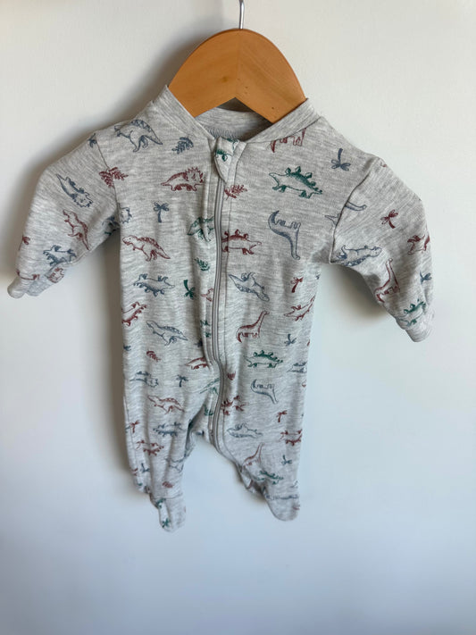 Grey Dino Two Way Zip Sleeper / 0-3m
