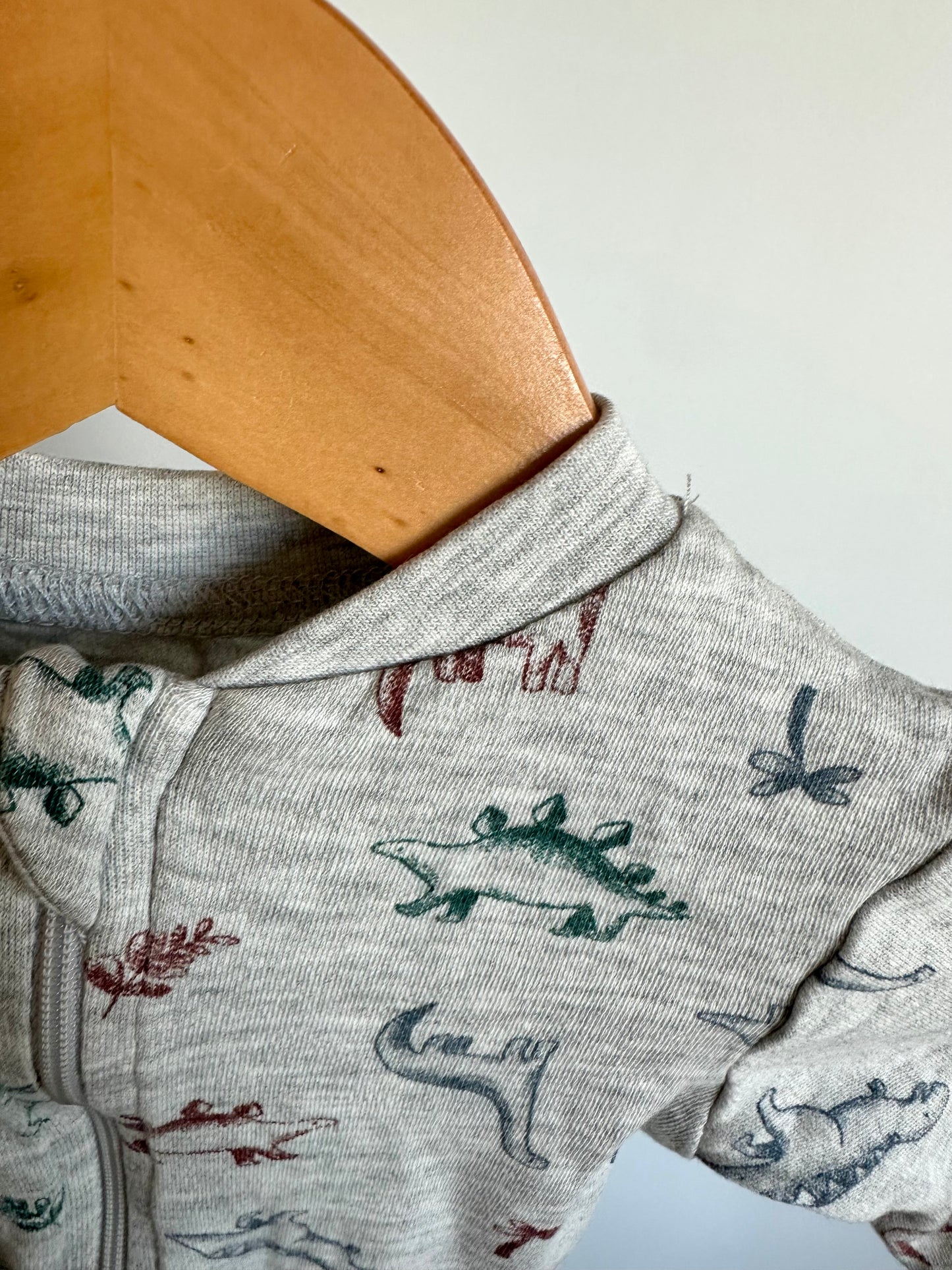 Grey Dino Two Way Zip Sleeper / 0-3m