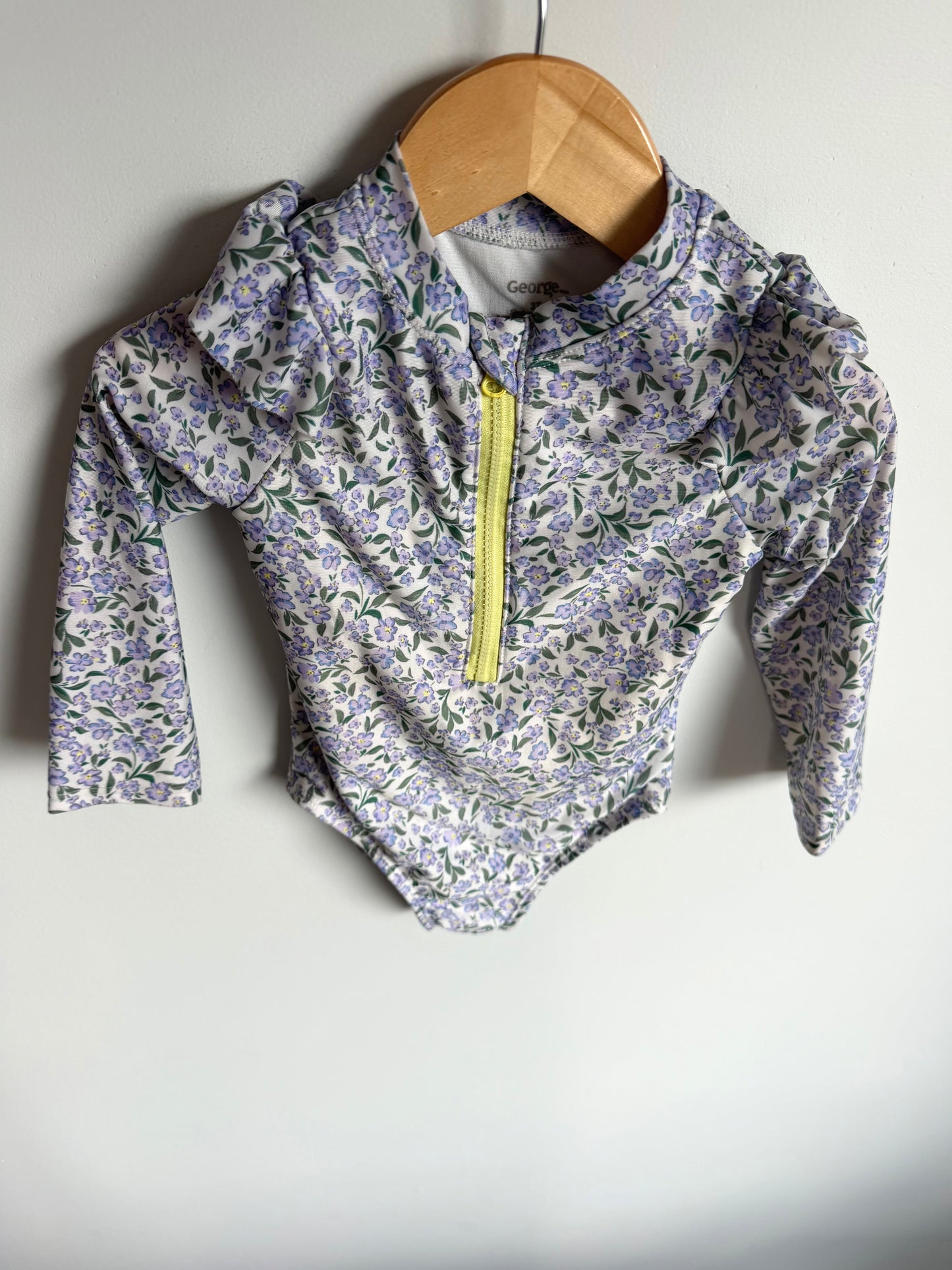 Purple Floral Long Sleeve Swimsuit / 3T