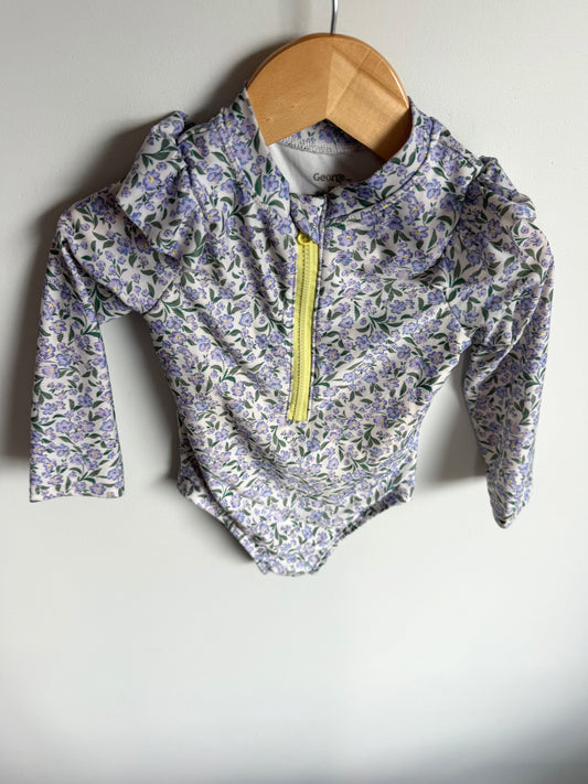 Purple Floral Long Sleeve Swimsuit / 3T