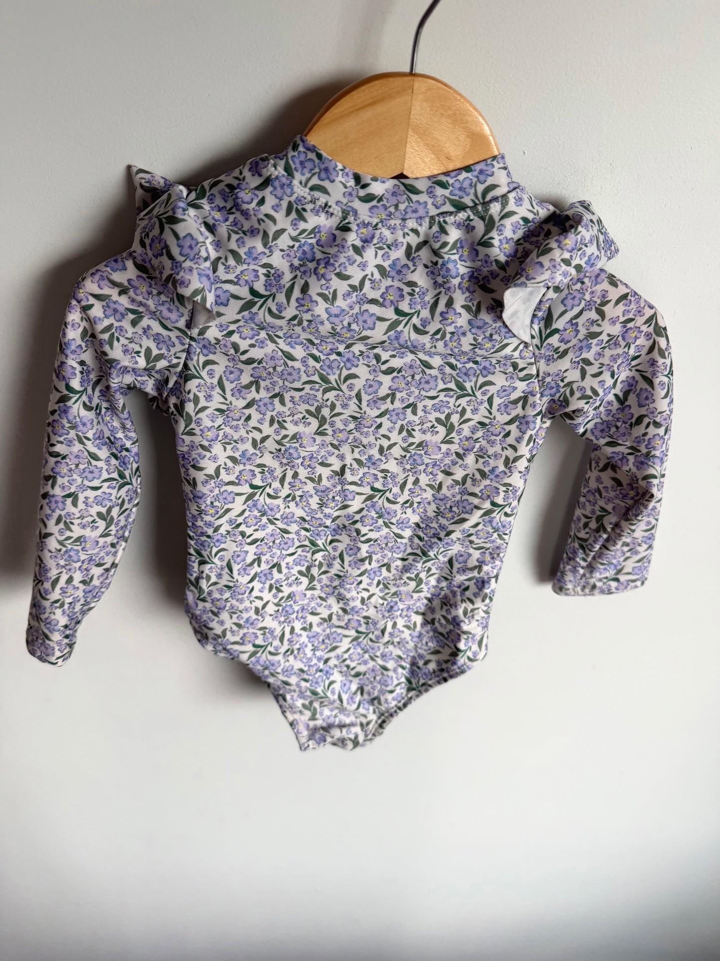 Purple Floral Long Sleeve Swimsuit / 3T