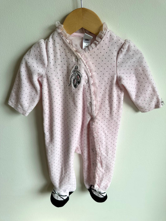 Fleece Pink Ballet Shoes Jumpsuit / 9m