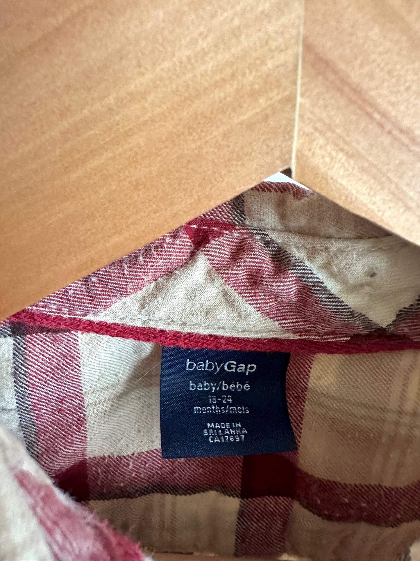 Red Tan Plaid Button Up Top / 18-24m