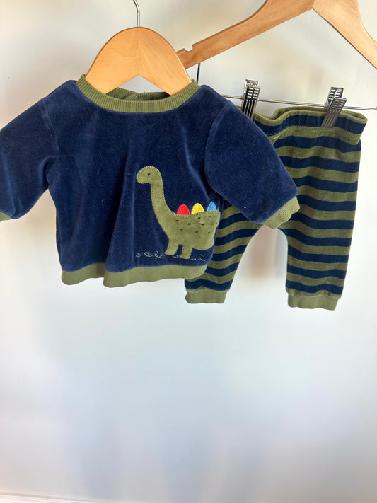 Navy + Green Dino Sweater + Pants Set / 3m