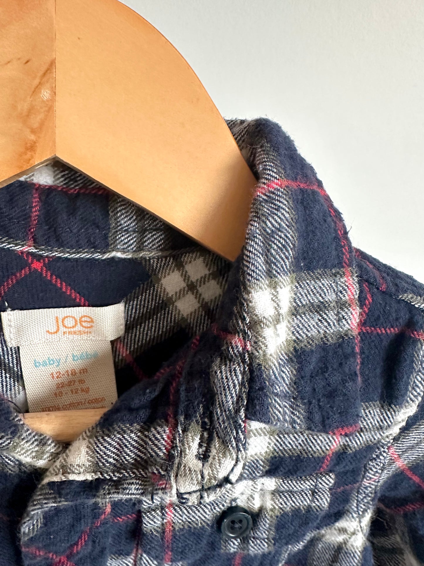 Navy Button Up Flannel Top / 12-18m