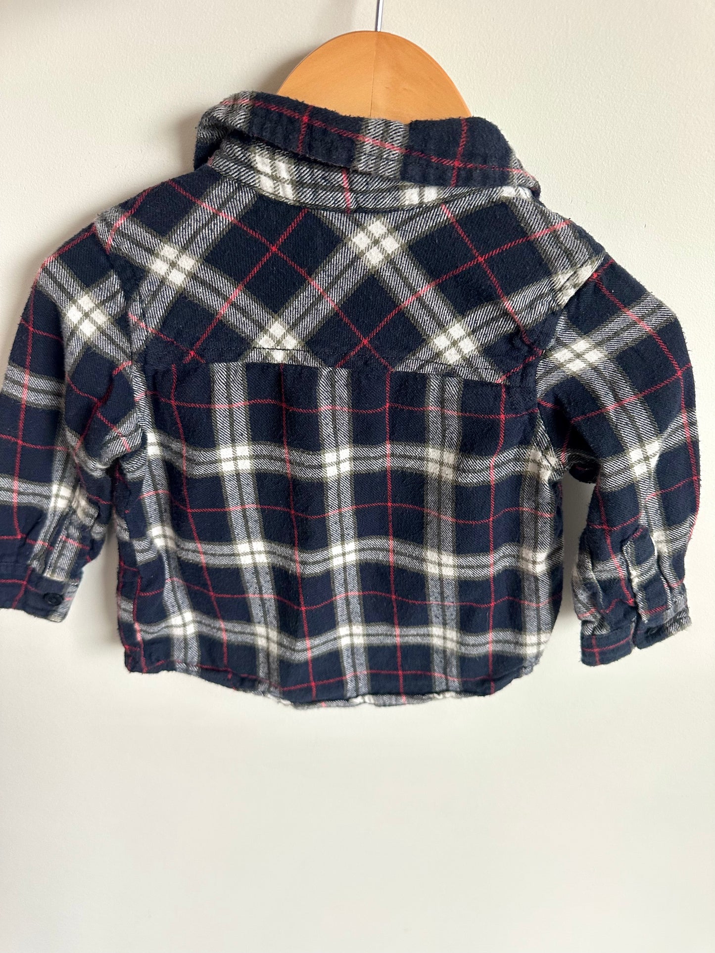 Navy Button Up Flannel Top / 12-18m