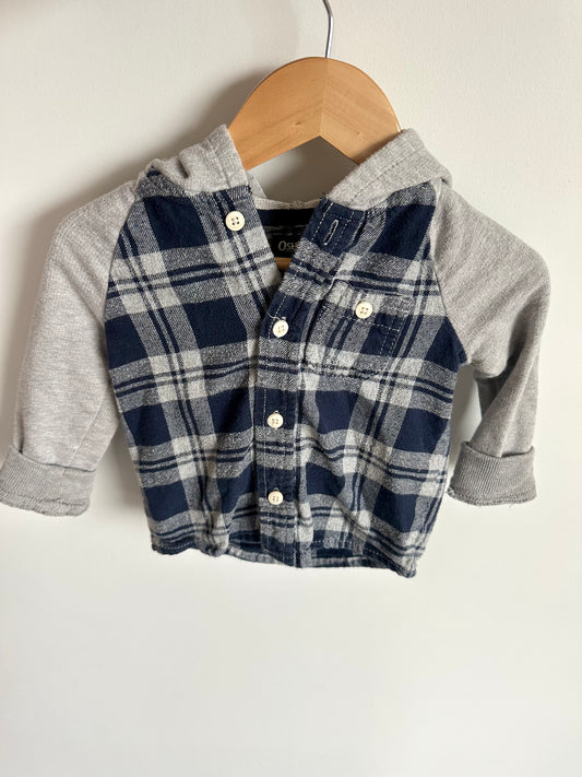 Blue Plaid Grey Hood Top / 18m