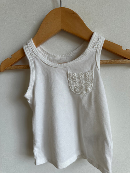 White Tank with Lace Pocket / 12m