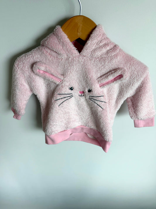 Fuzzy Pink Bunny Hoodie / 3-6m