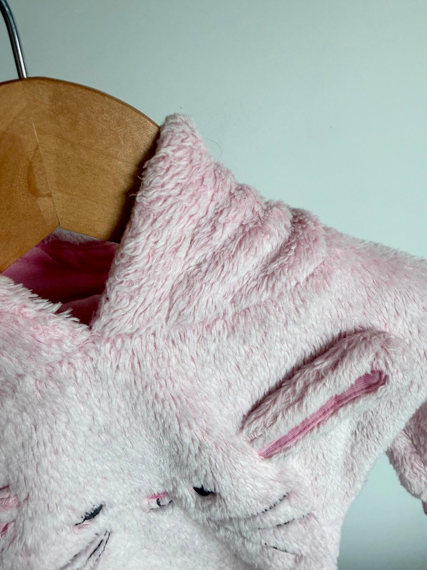 Fuzzy Pink Bunny Hoodie / 3-6m