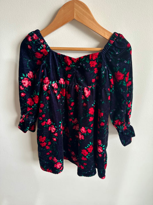 Velour Floral Long Sleeve Dress / 3T