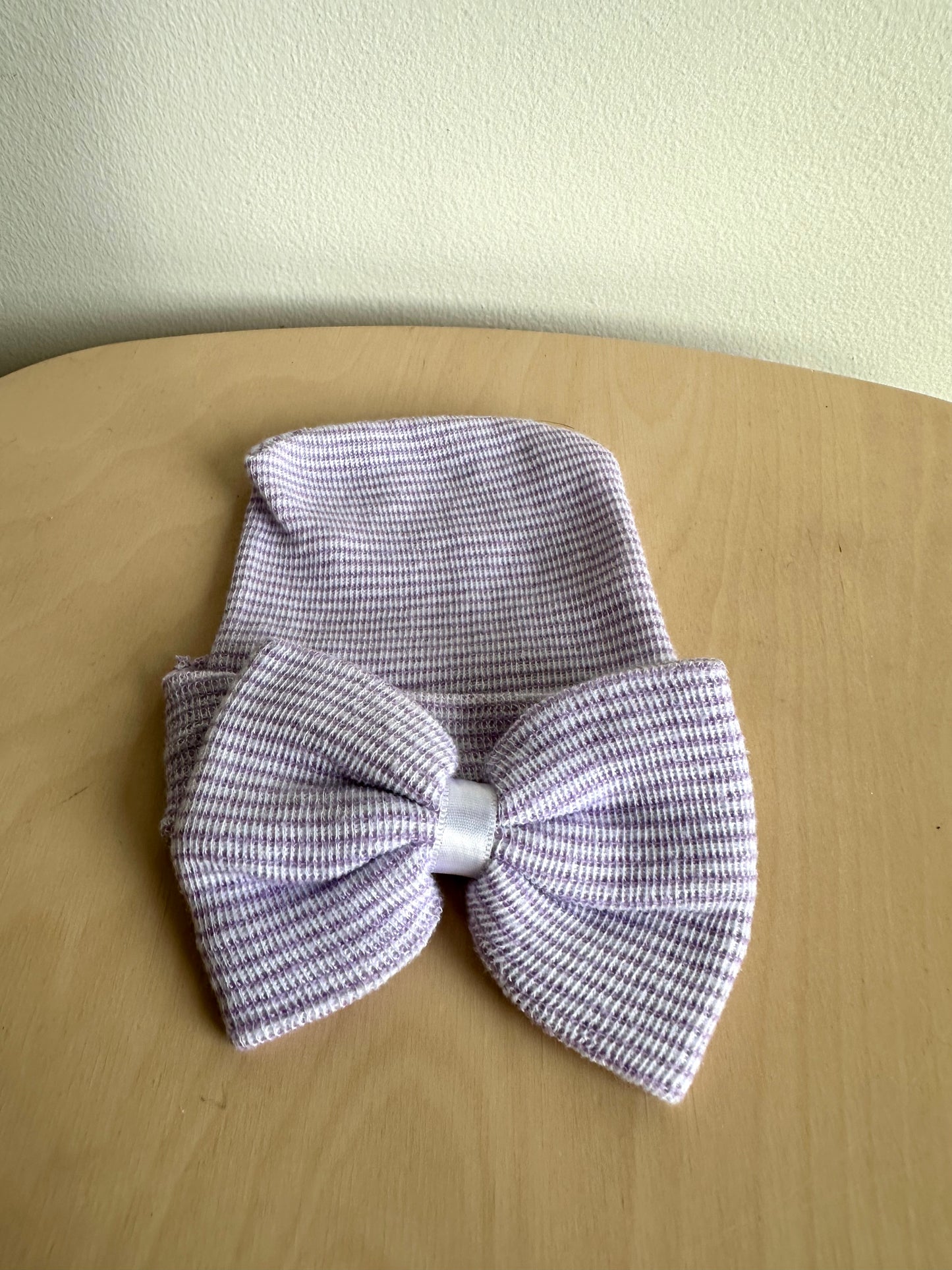 Newborn Purple Striped Bow Toque / 0m