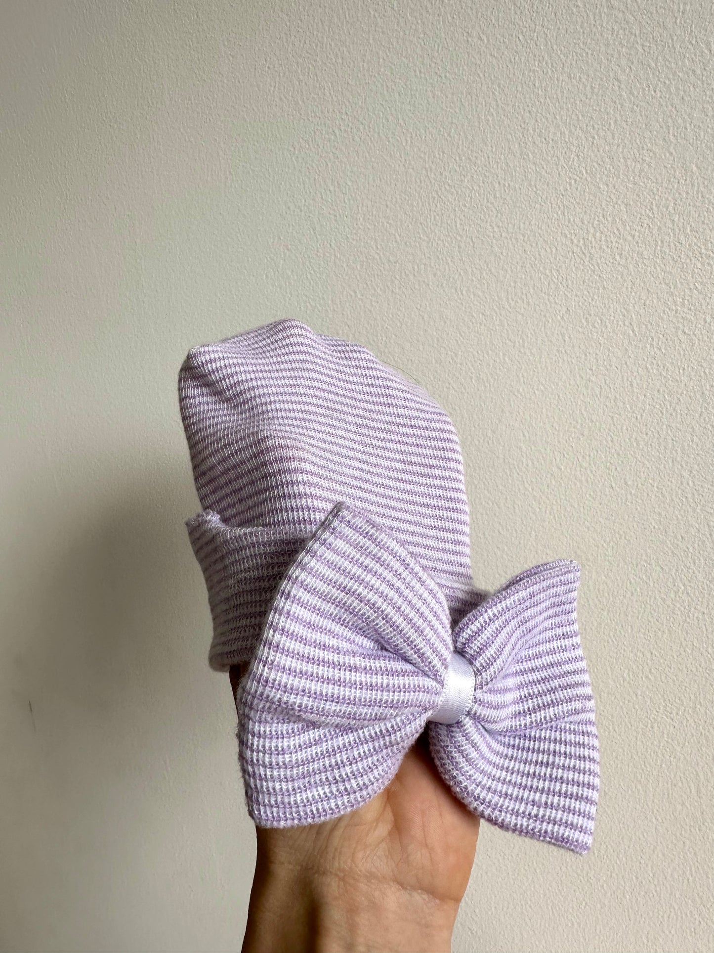 Newborn Purple Striped Bow Toque / 0m