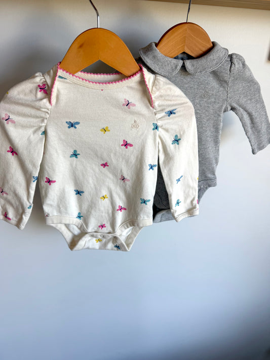 Set of 2 Gap Bodysuits - Grey Ribbed + Butterfly / 3-6m