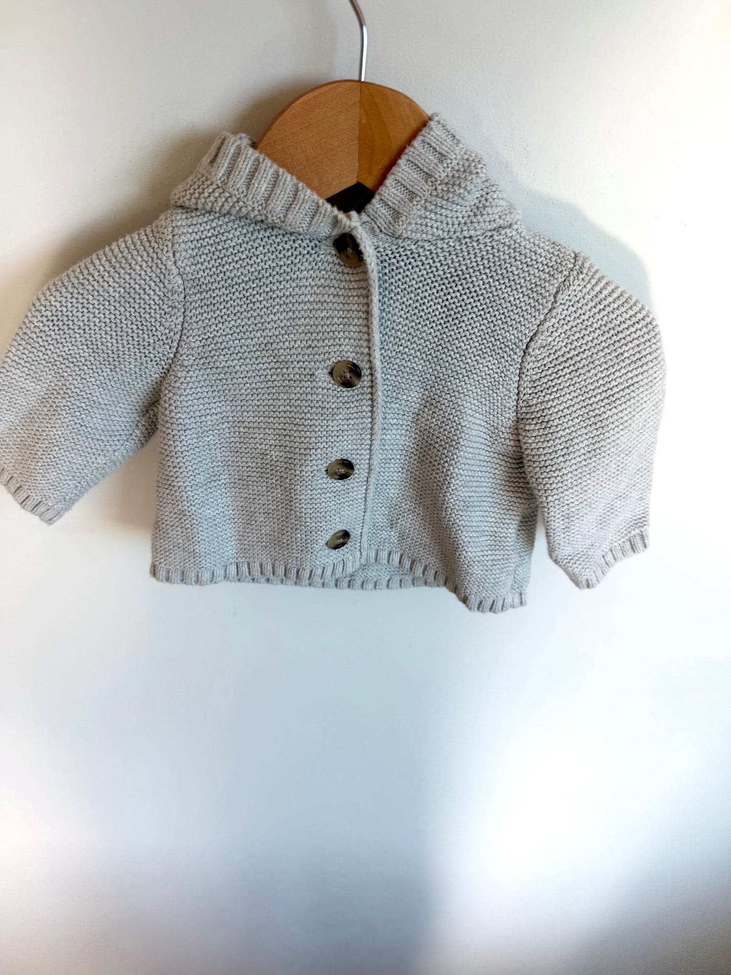 Grey Knit Button Sweater / 3-6m
