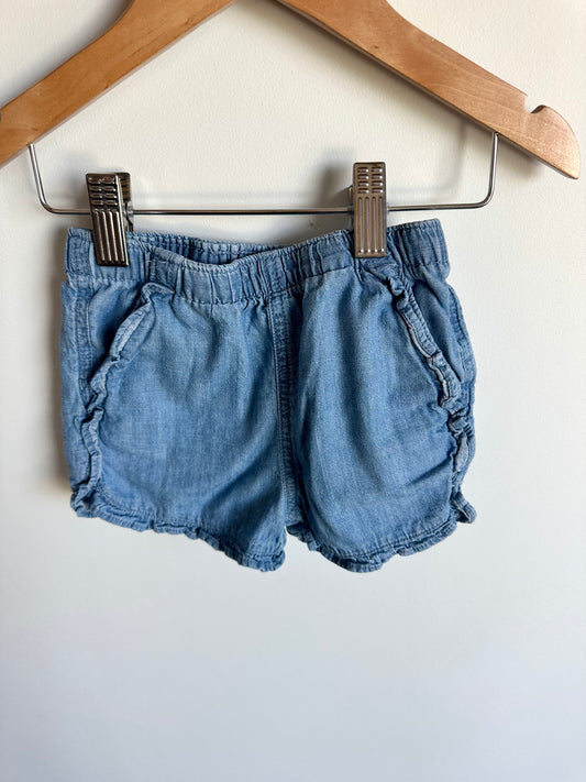 Chambray Ruffle Shorts / 12-18m