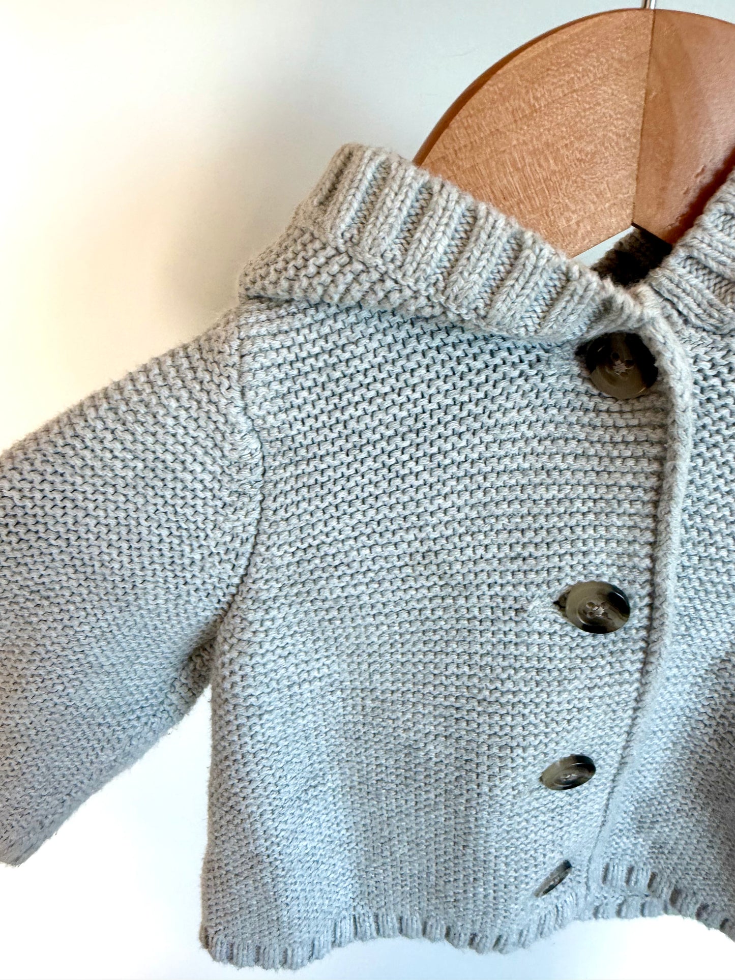 Grey Knit Button Sweater / 3-6m