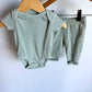 Sage Organic Ribbed Bodysuit + Pants Set / 3m