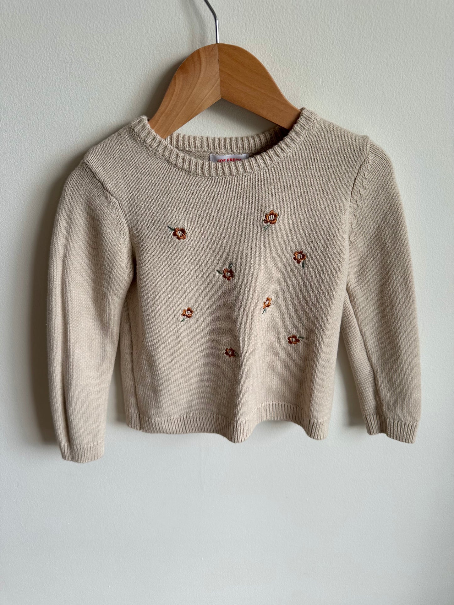 Tan Knit Floral Sweater / 3T