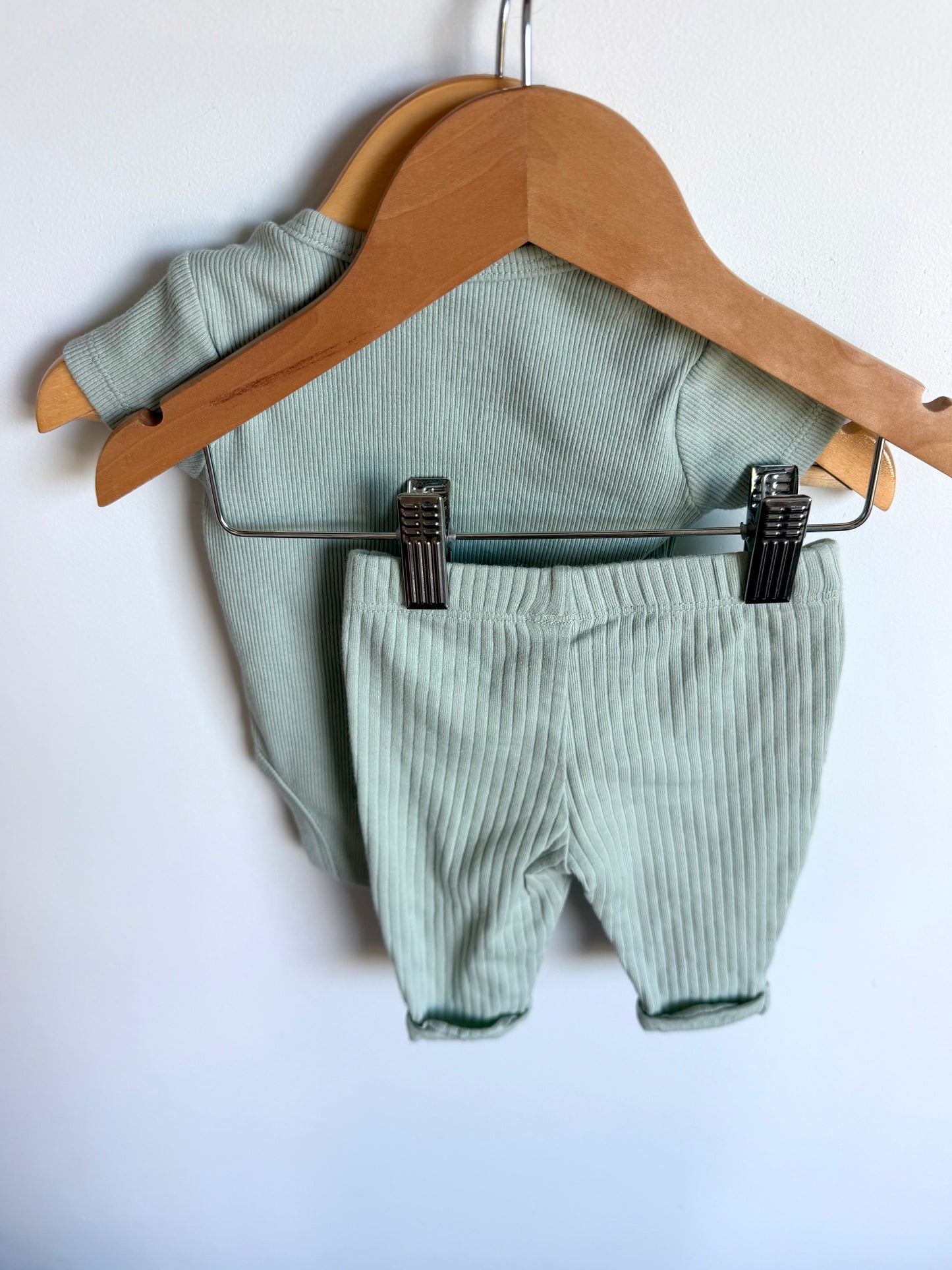 Sage Organic Ribbed Bodysuit + Pants Set / 3m