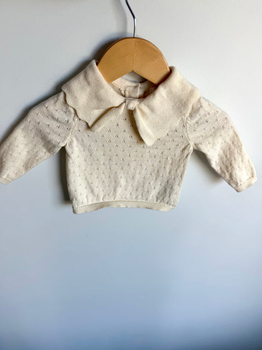 Cream Collared Eyelet Long Sleeve / 3-6m