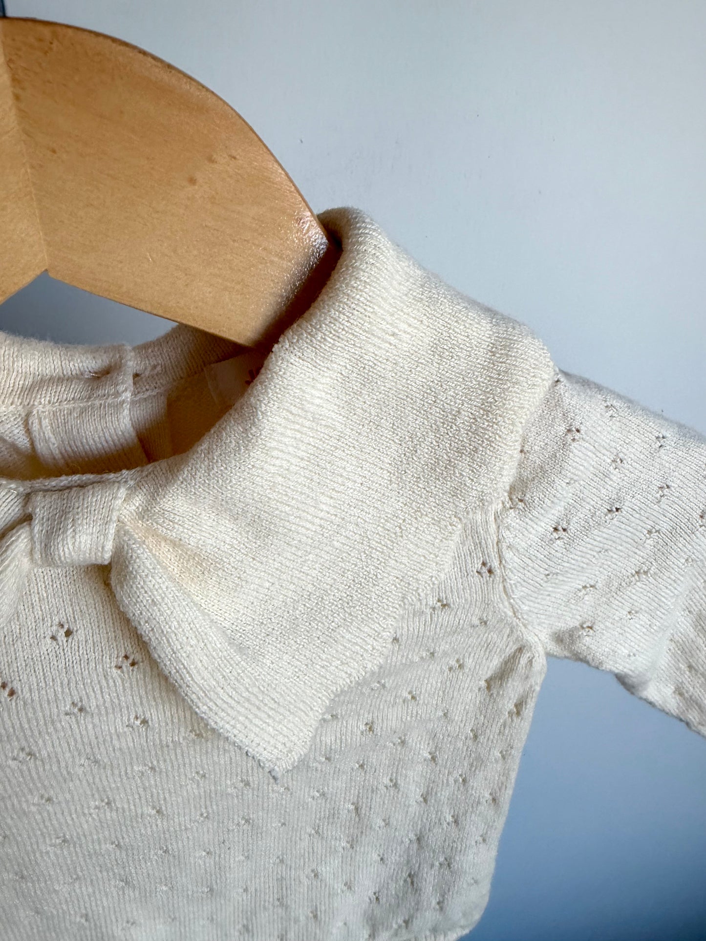 Cream Collared Eyelet Long Sleeve / 3-6m