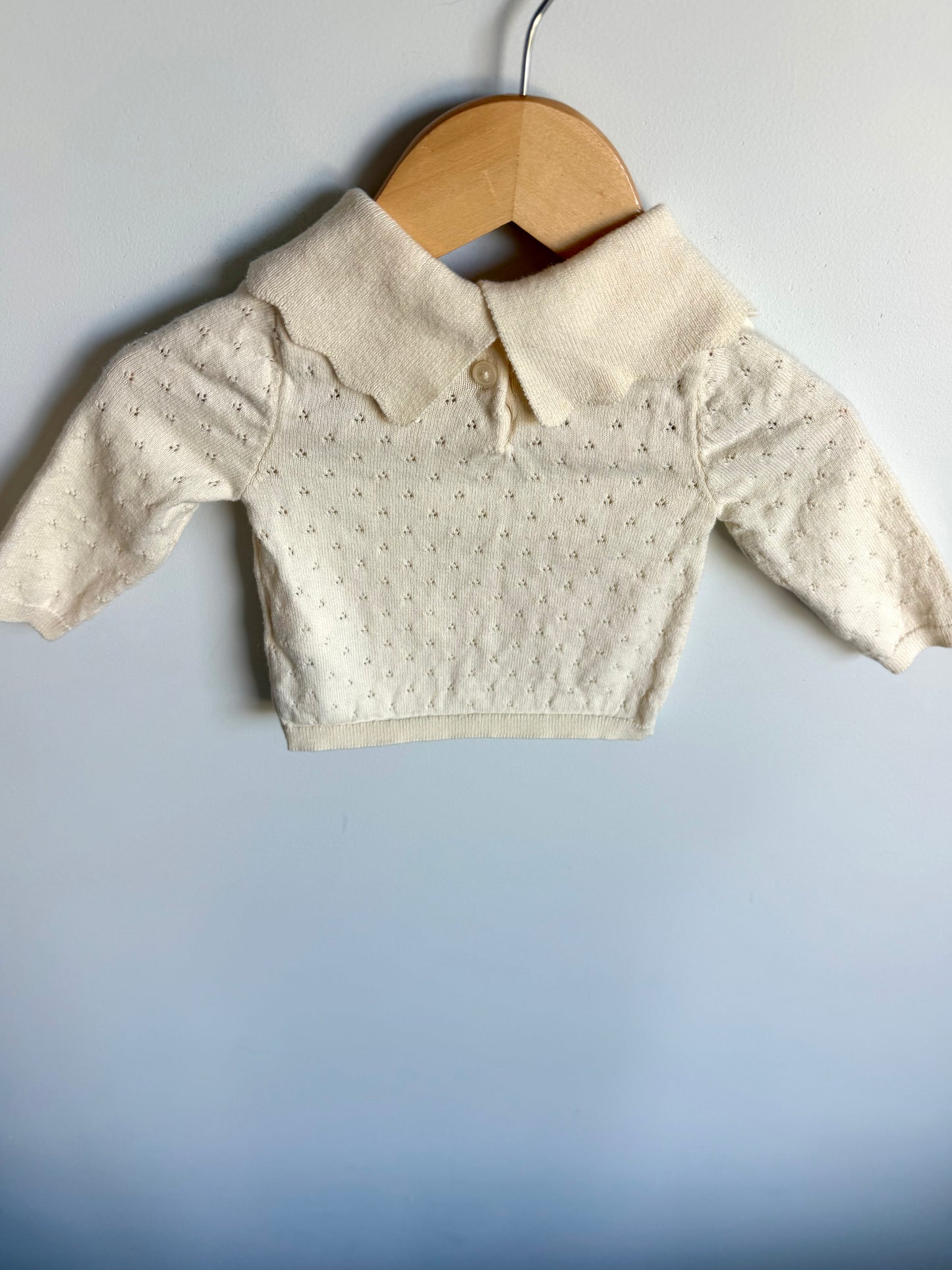 Cream Collared Eyelet Long Sleeve / 3-6m