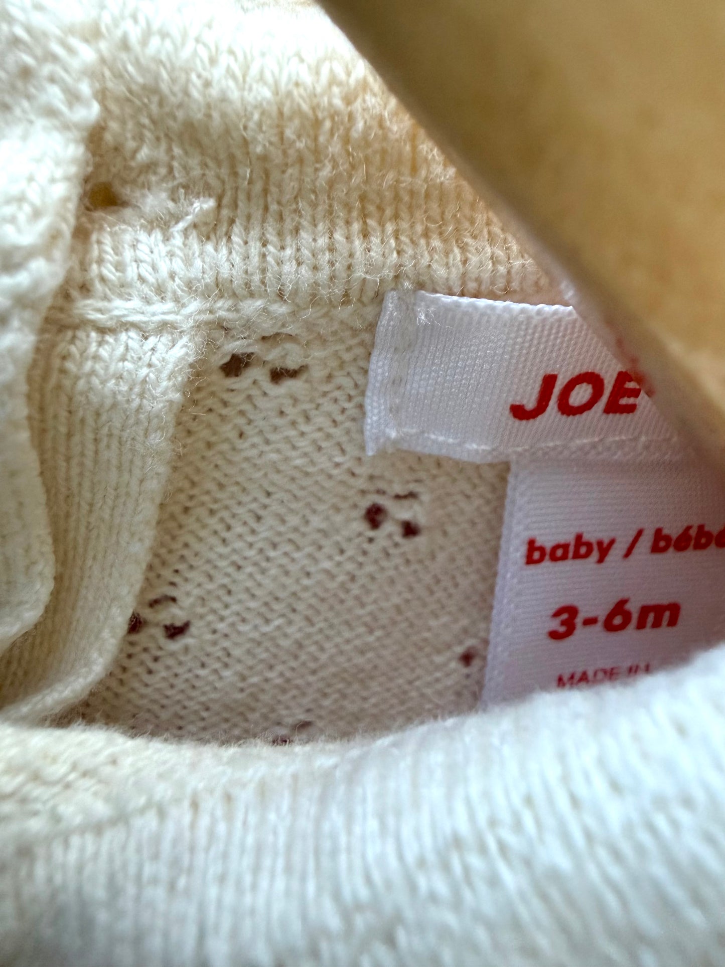 Cream Collared Eyelet Long Sleeve / 3-6m