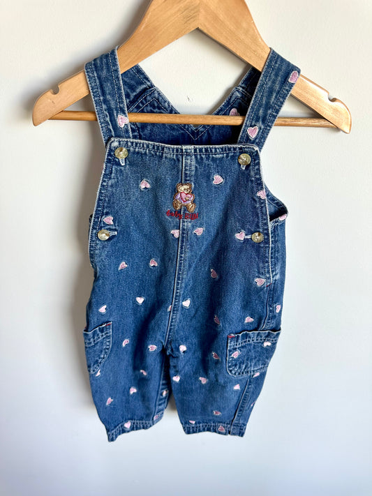 Vintage Heart Embroidered Denim Overalls / 6-9m