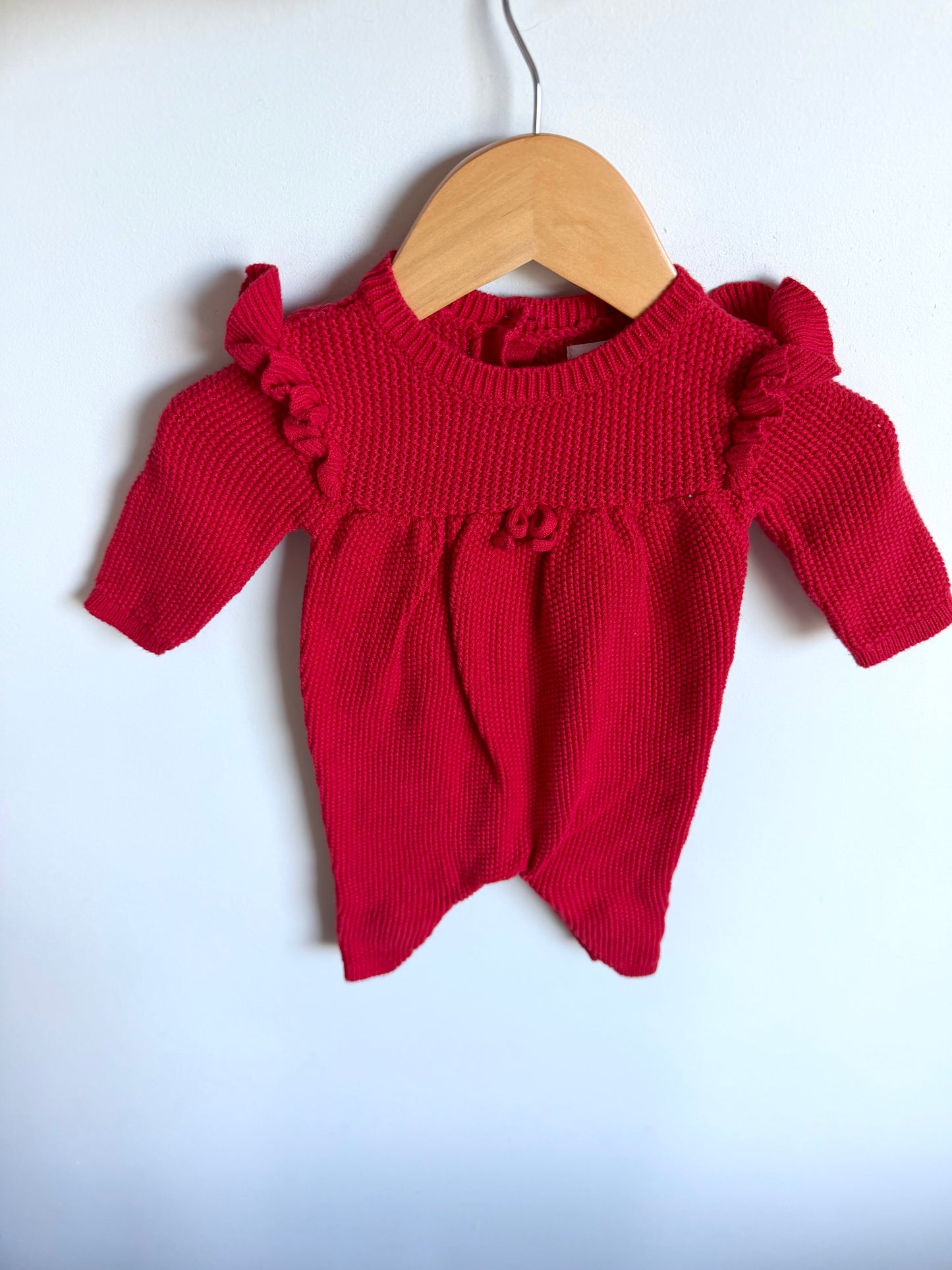 Red Knit Jumpsuit / 0-3m