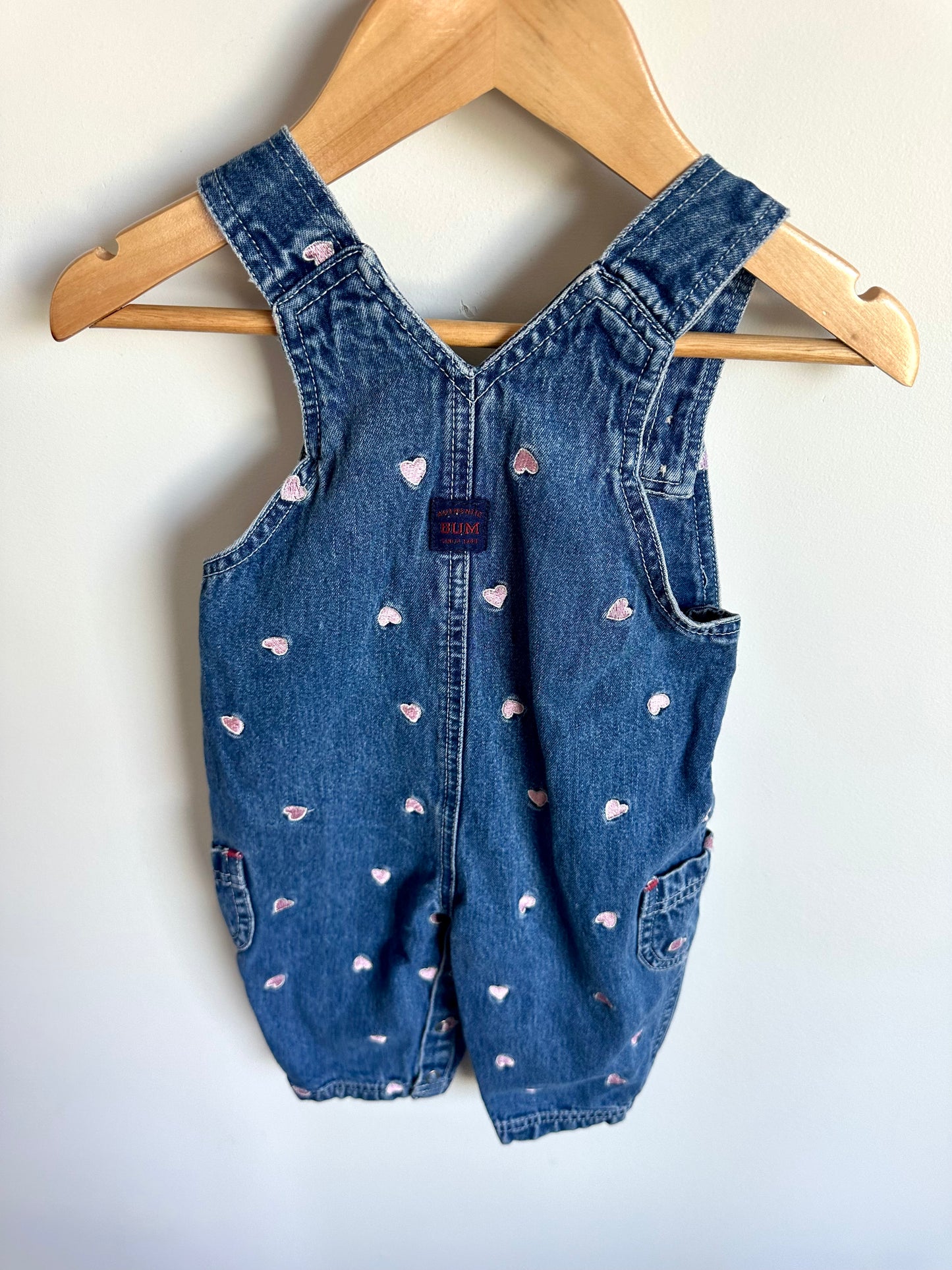 Vintage Heart Embroidered Denim Overalls / 6-9m