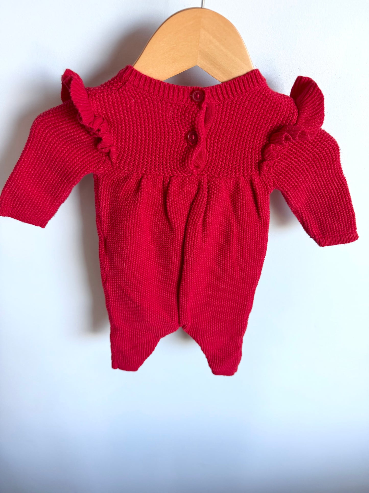 Red Knit Jumpsuit / 0-3m