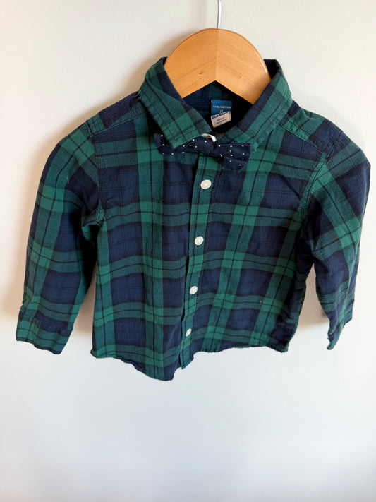 Green + Blue Plaid Dress Shirt with Bow Tie / 2T