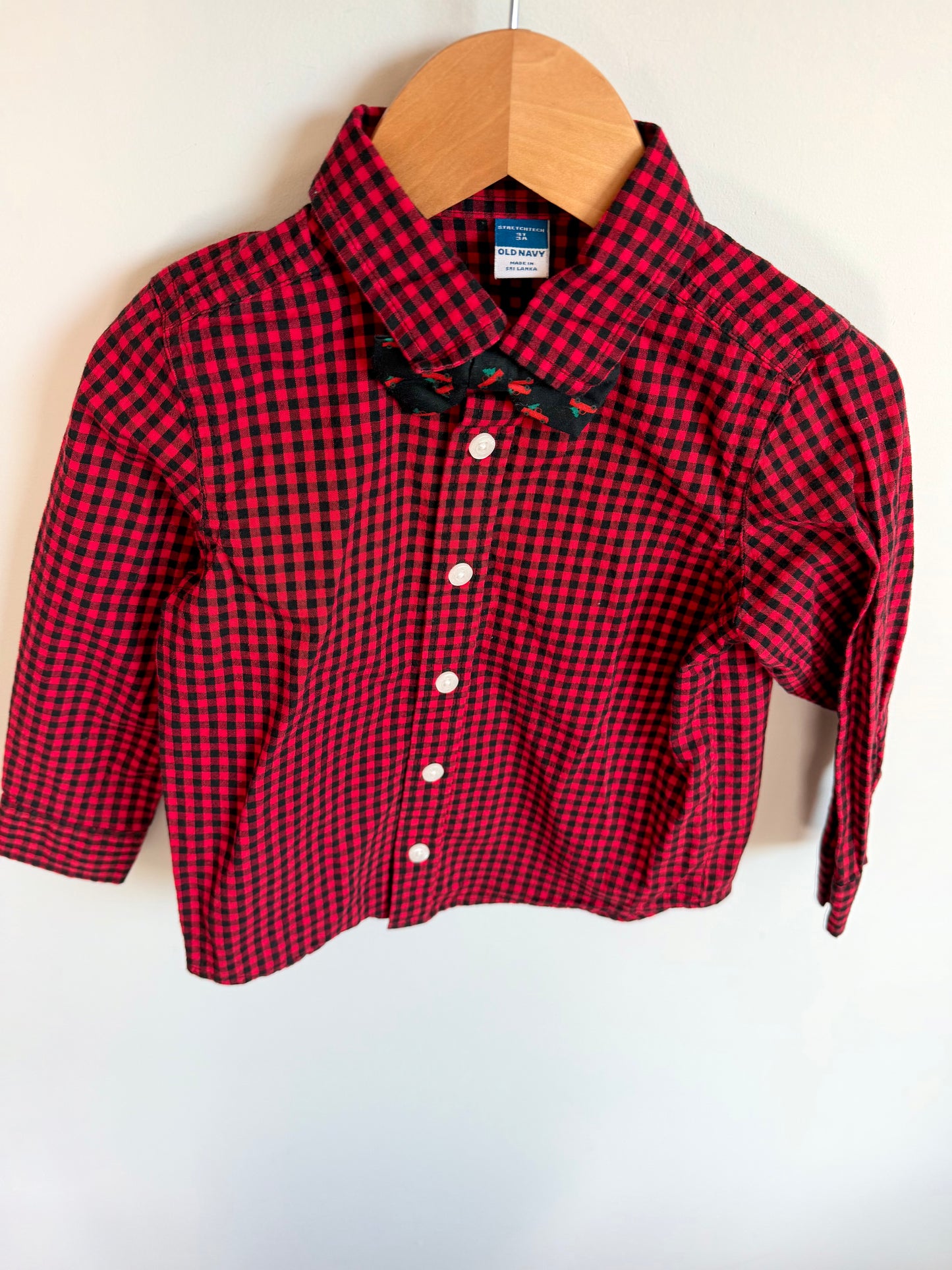 Buffalo Plaid Long Sleeve with Bow Tie / 3T