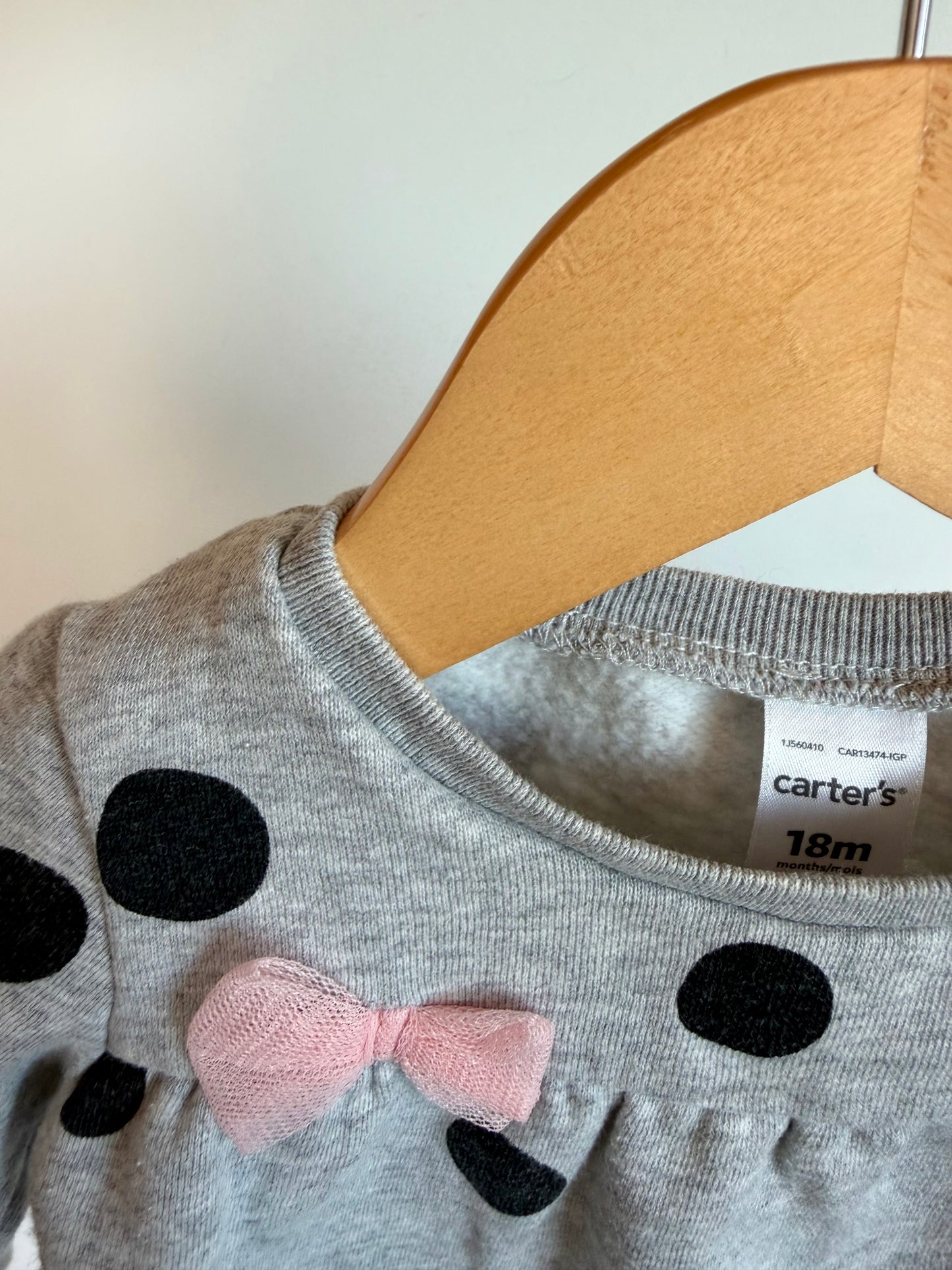 Grey Polkadot Sweater with Bow / 12-18m