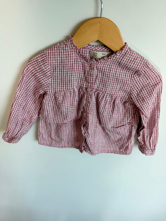Zara Pink Gingham Long Sleeve Top / 12-18m