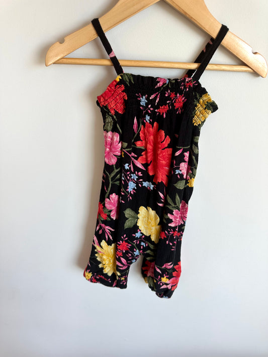 Black Floral Thin Straps Jumpsuit / 6-12m