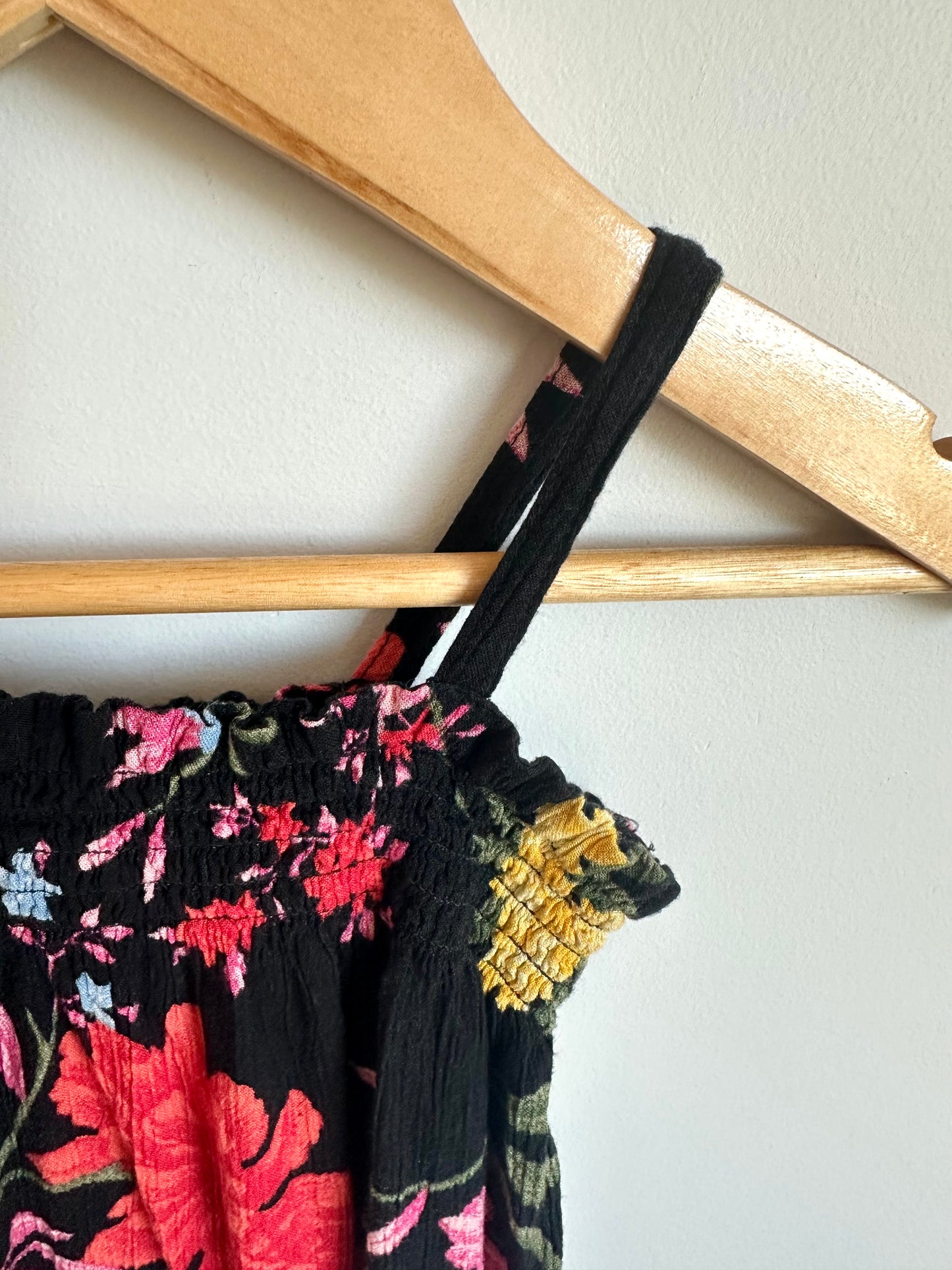 Black Floral Thin Straps Jumpsuit / 6-12m