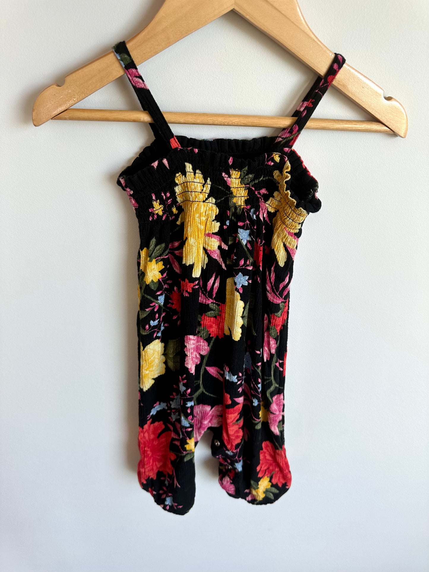 Black Floral Thin Straps Jumpsuit / 6-12m
