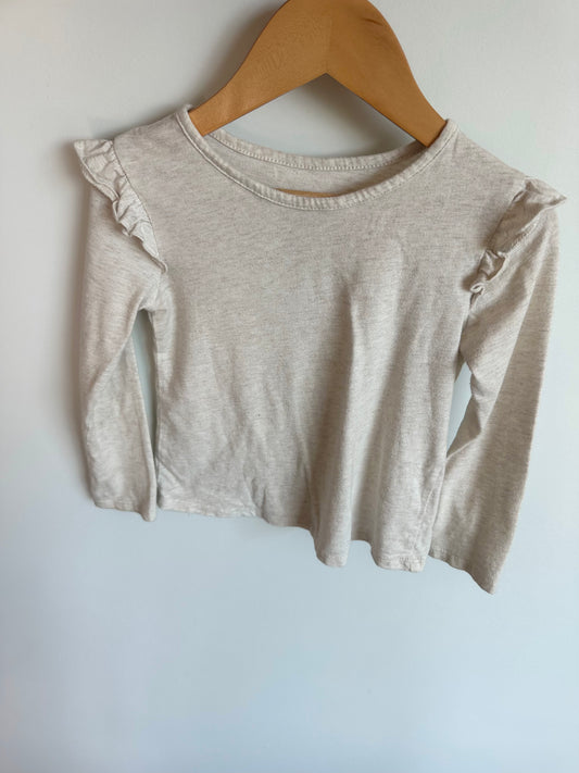 Cream Ruffle Sleeve Long Sleeve Top / 3T